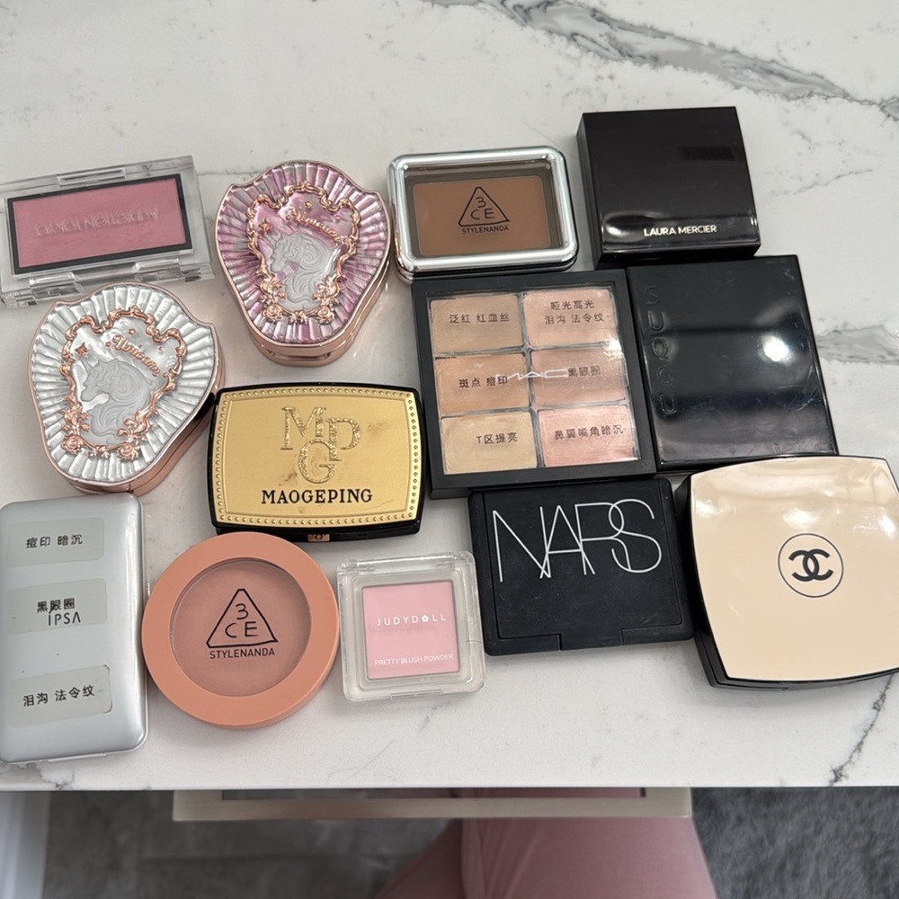 makeup sets(swipe for more items) including lipstick, blush, highlighter, etc